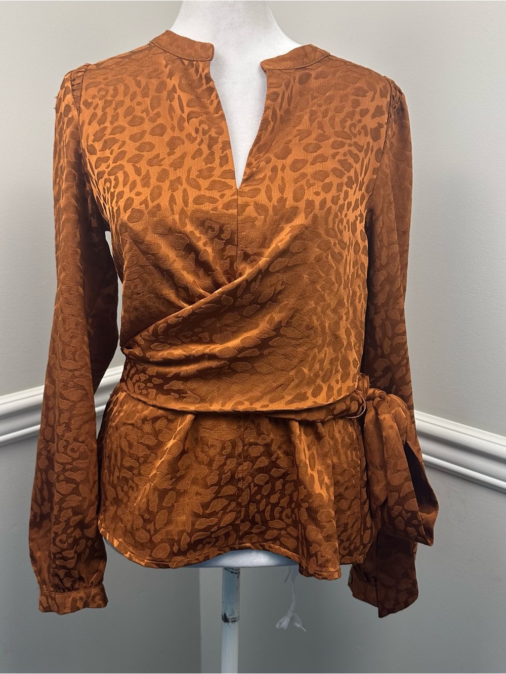 Current Air Brown Animal Print Wrap Blouse S